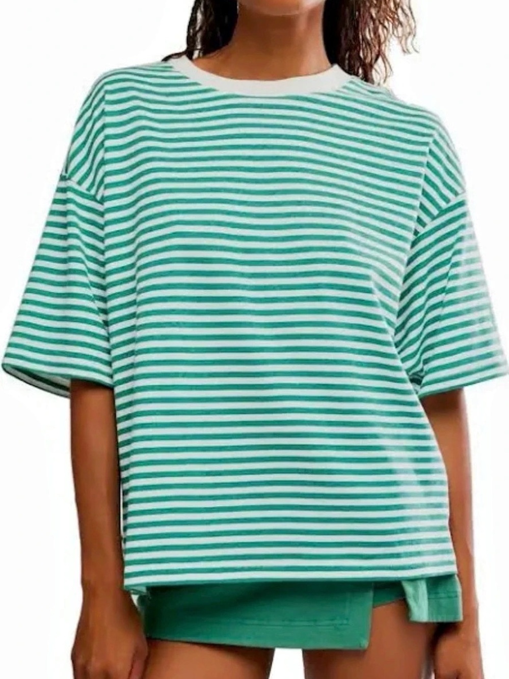 FP Movement Striped Short Sleeve Tee in Green & White Size Large